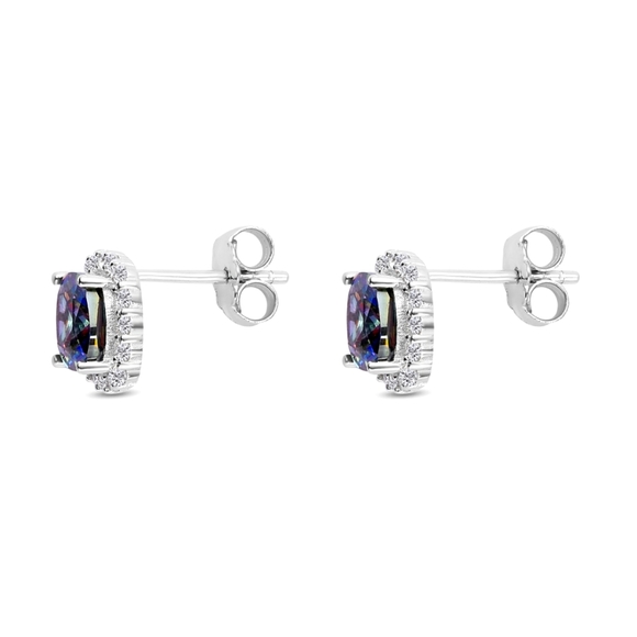 Lustro Stella, finest CZ Mystic Halo Stud Earrings, 925 Sterling Silver. 4.60ctw - Picture 3 of 4